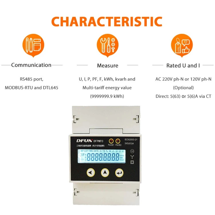 DFPM93 Three Phase Energy Meter 5A Via CT Characteristic