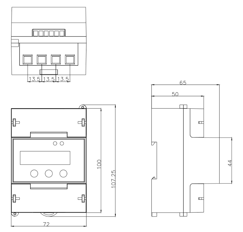 Multi Functional Energy Meter Figure and Installation Dimension 