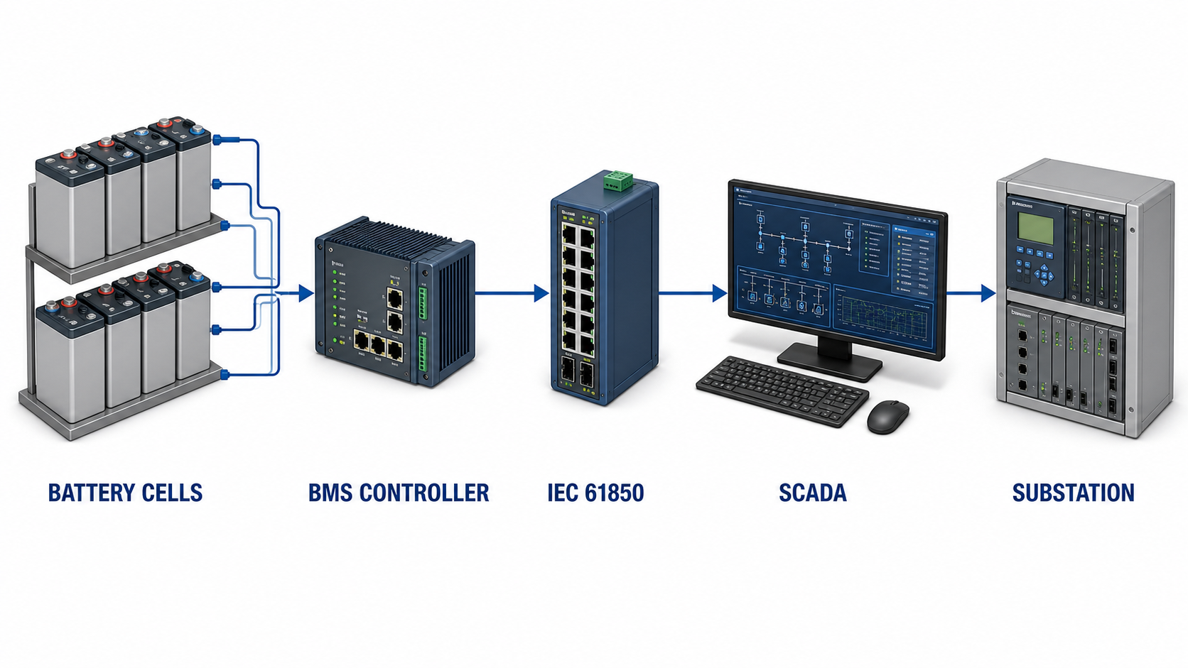 IEC 61850 substation battery monitoring system integration architecture