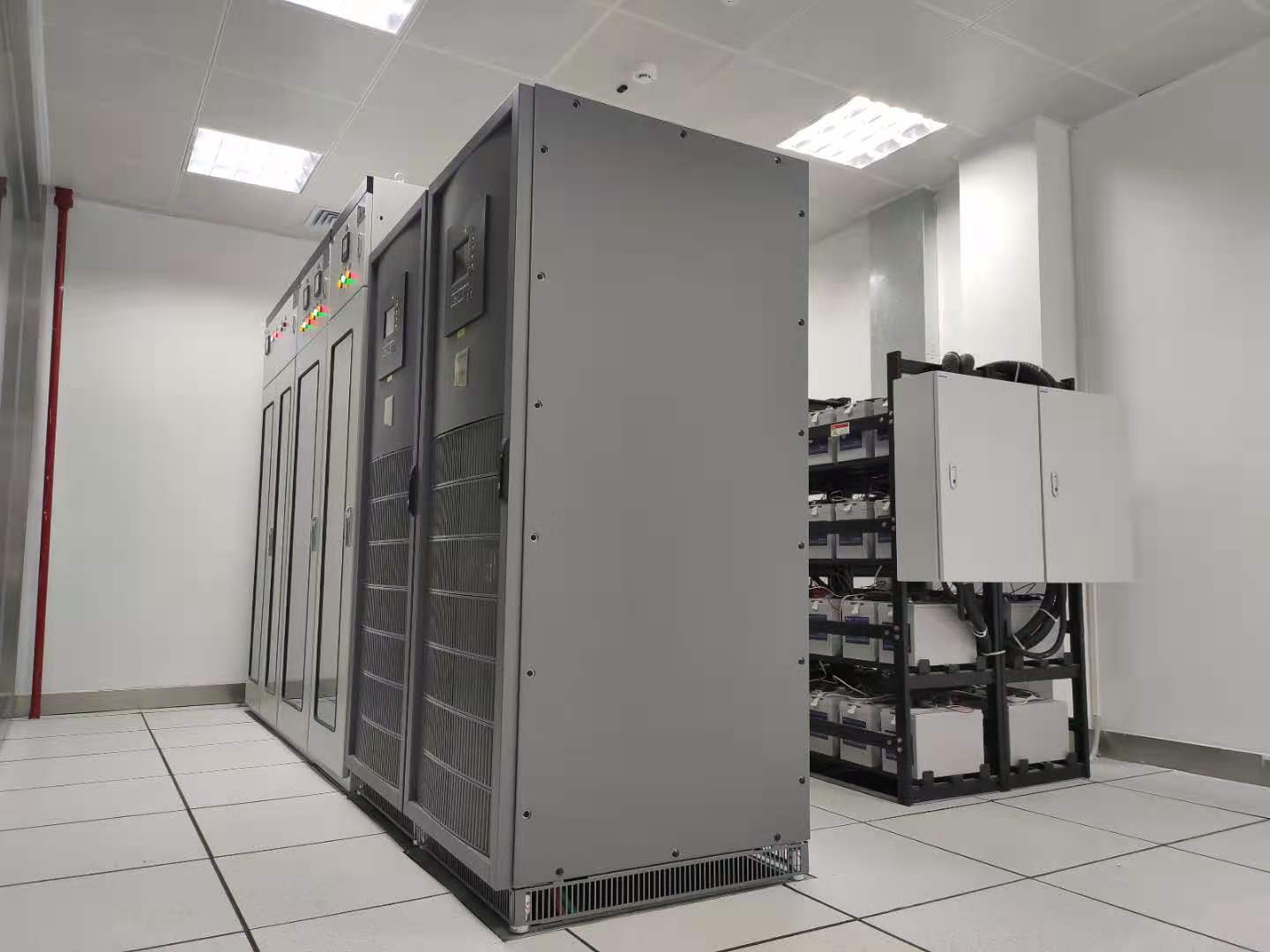 Hospital UPS battery rack in a clinical corridor